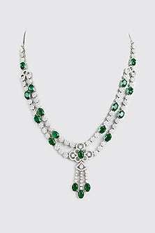 White Finish Emerald Stone Necklace Set