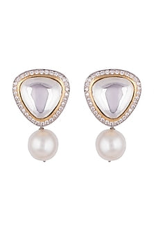 Gold Finish Faux Diamond & Kundan Stud Earrings