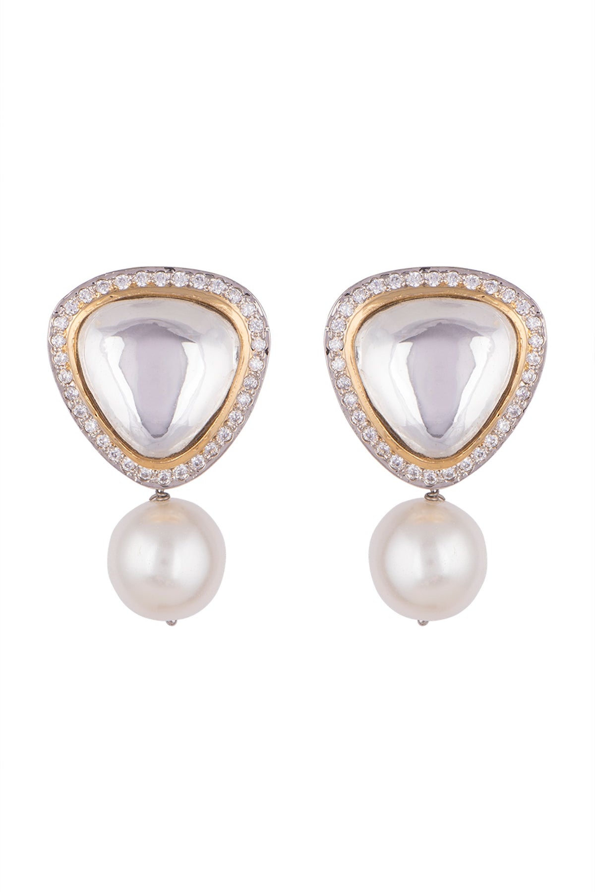 Gold Finish Faux Diamond & Kundan Stud Earrings