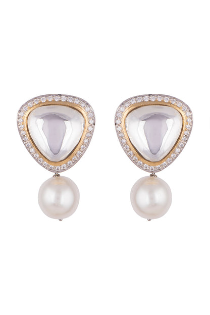 Gold Finish Faux Diamond & Kundan Stud Earrings