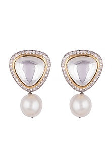Gold Finish Faux Diamond & Kundan Stud Earrings