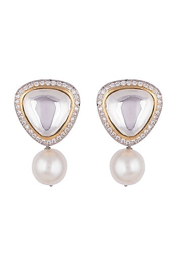 Gold Finish Faux Diamond & Kundan Stud Earrings