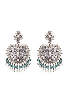 Black Rhodium Finish Green Stones Antique Earrings