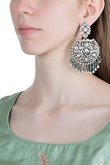 Black Rhodium Finish Green Stones Antique Earrings