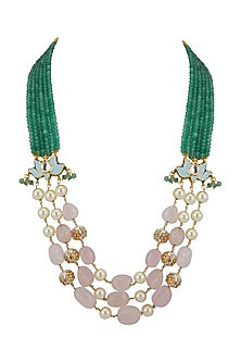 Gold Finish Green Beaded Mala Necklace