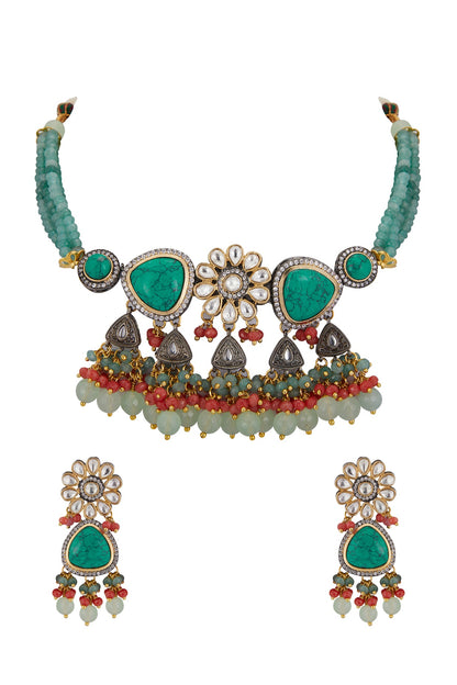 Gold Finish Turquoise Stone Necklace Set