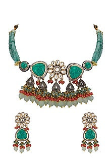 Gold Finish Turquoise Stone Necklace Set