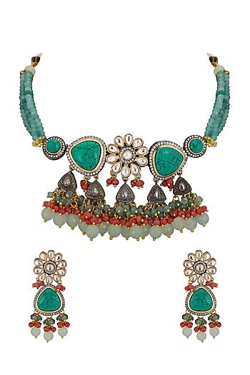Gold Finish Turquoise Stone Necklace Set