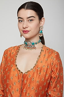 Gold Finish Turquoise Stone Necklace Set