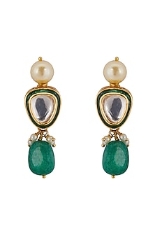 Gold Finish Necklace Set With Green Drops