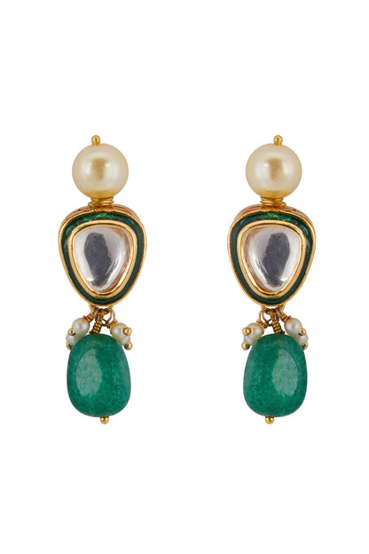 Gold Finish Necklace Set With Green Drops