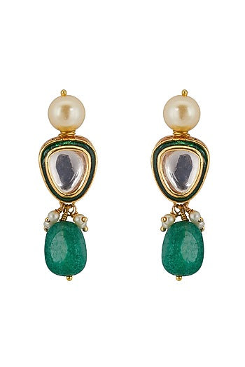 Gold Finish Necklace Set With Green Drops