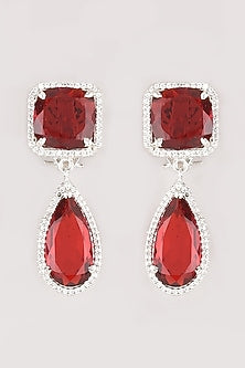 White Finish Red Stone Earrings
