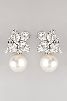White Finish Pearl & Zircon Dangler Earrings