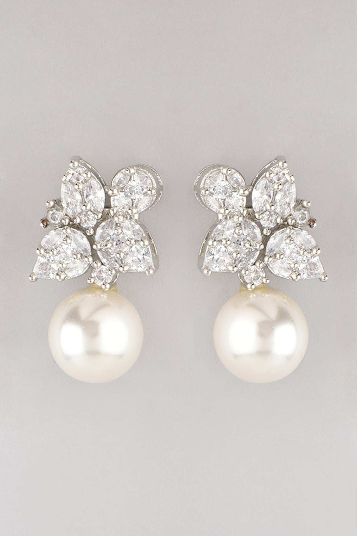 White Finish Pearl & Zircon Dangler Earrings