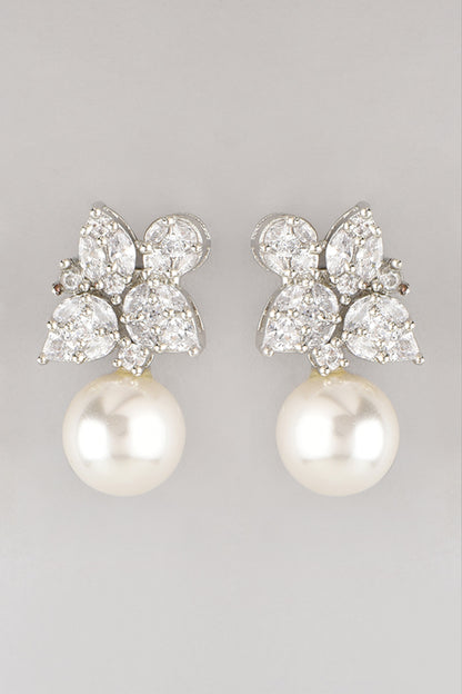 White Finish Pearl & Zircon Dangler Earrings
