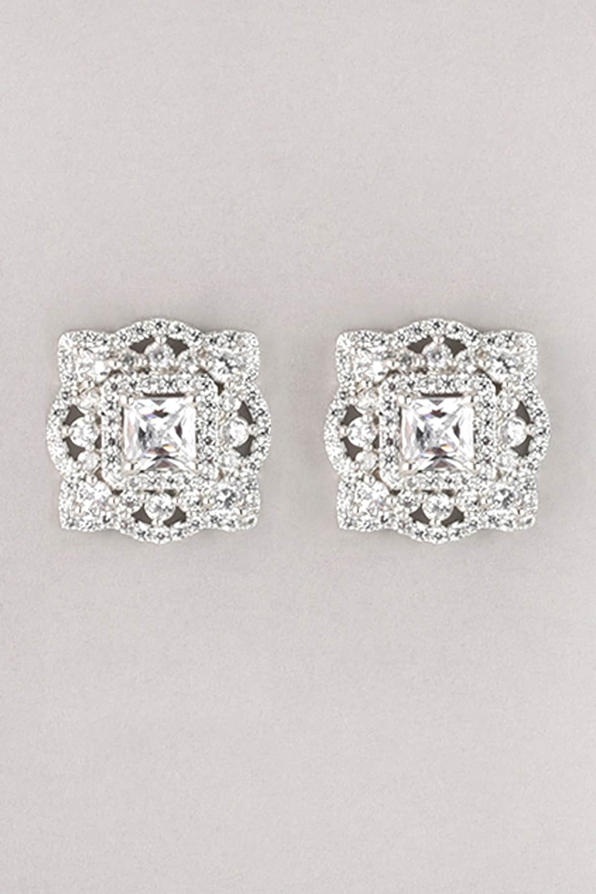 White Finish Zircon Stud Earrings