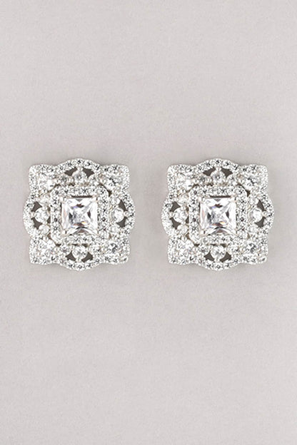 White Finish Zircon Stud Earrings