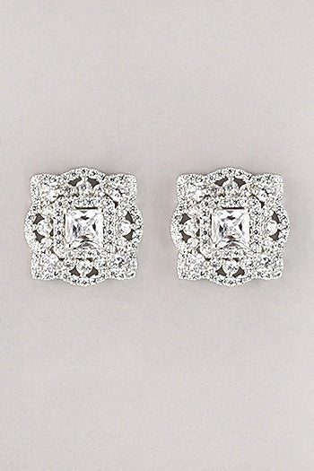 White Finish Zircon Stud Earrings