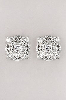 White Finish Zircon Stud Earrings