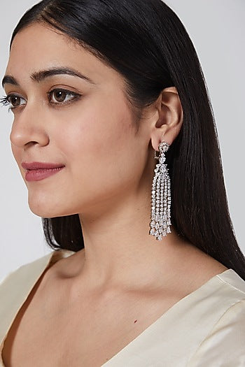 White Finish Zircon Earrings
