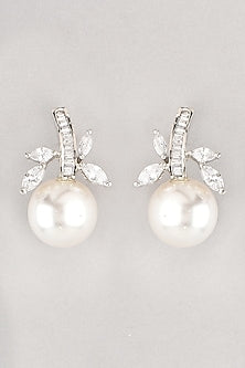 White Finish Pearl Drop Earrings