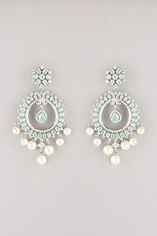 White Finish Blue Stone Earrings