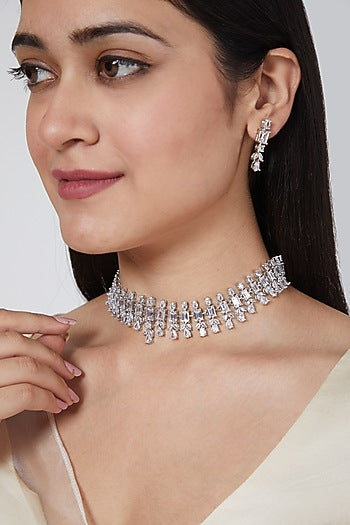White Finish Zircon Necklace Set