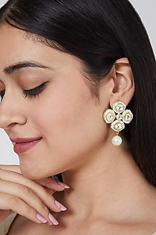 Gold Finish Pearl Drop Earrings