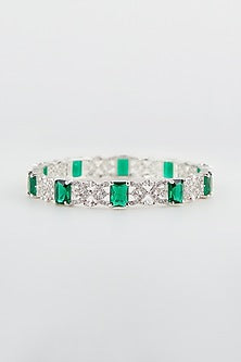 White Finish Green Synthetic Stone Bangles (Set Of 2)