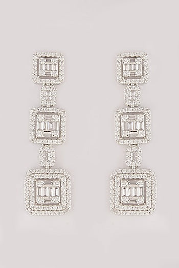 White Finish Faux Diamond Dangler Earrings