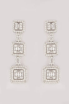 White Finish Faux Diamond Dangler Earrings