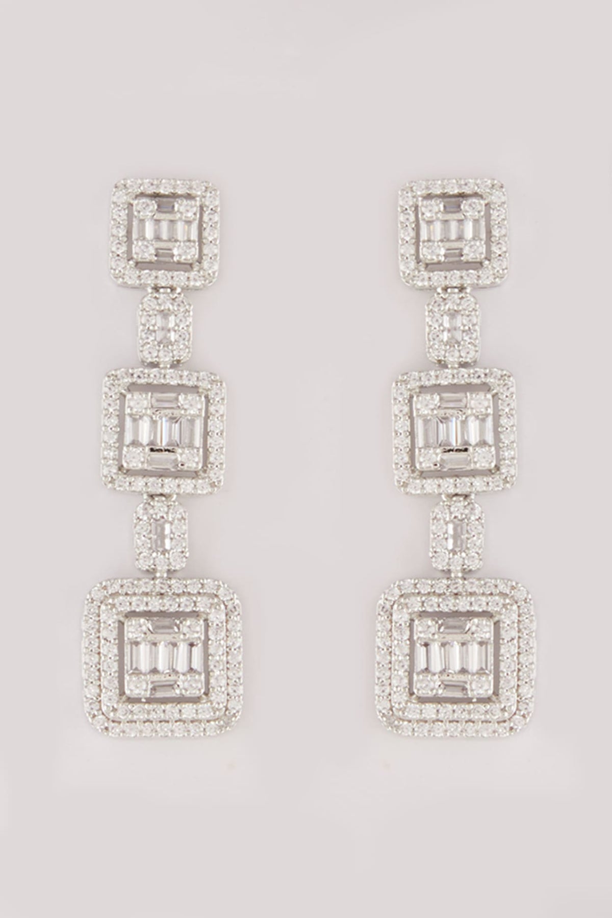 White Finish Faux Diamond Dangler Earrings
