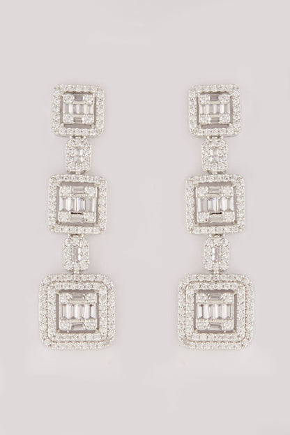 White Finish Faux Diamond Dangler Earrings