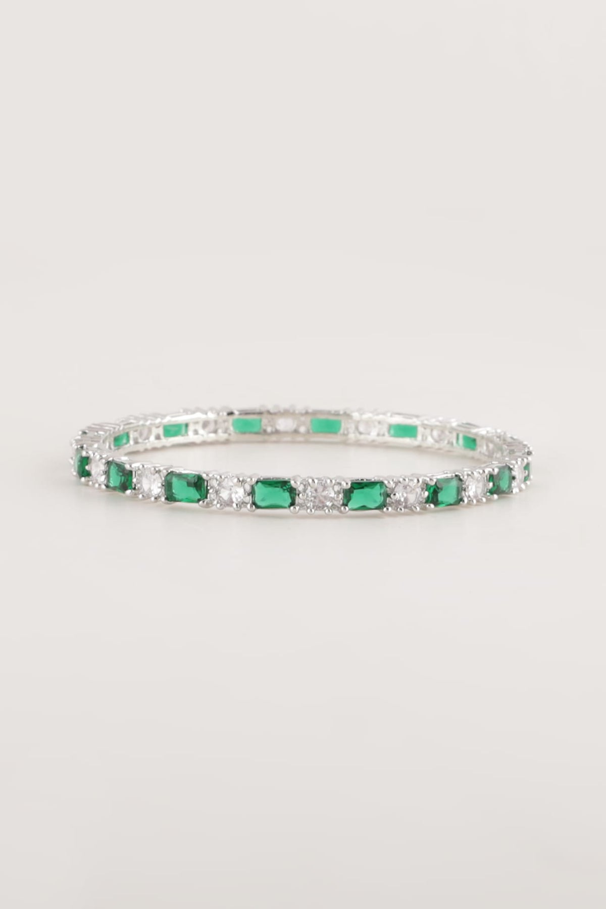 White Finish Green Stone & Faux Diamond Bangles (Set Of 2)