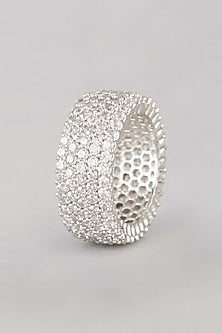 White Finish Faux Diamond Band Ring