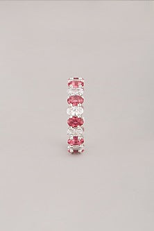 White Finish Red Zircon Stackable Ring