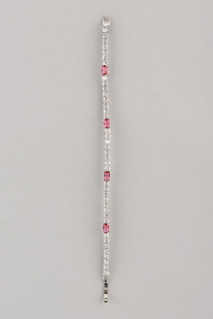 White Finish Red Faux Diamond Bracelet