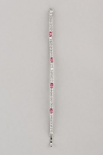 White Finish Red Faux Diamond Bracelet