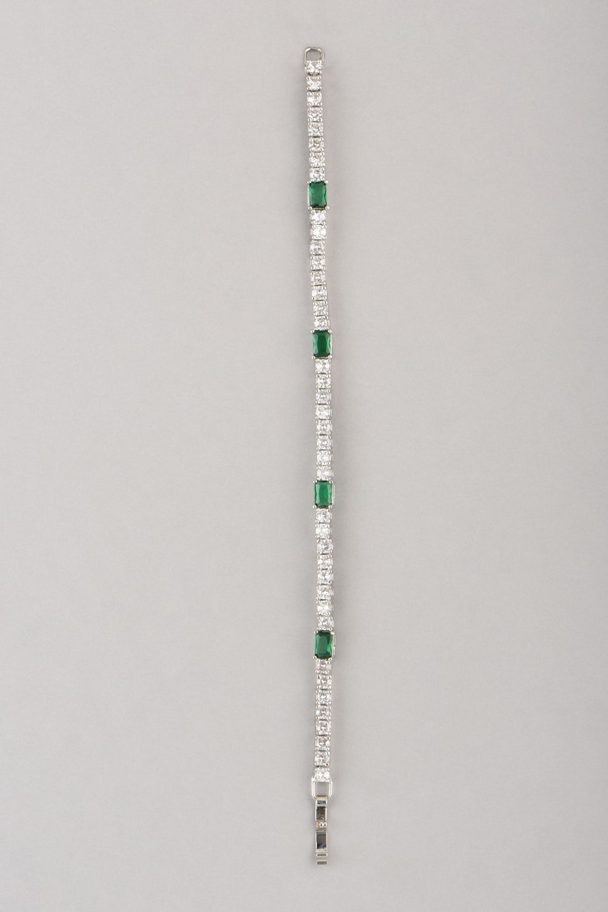 White Finish Green Faux Diamond Bracelet