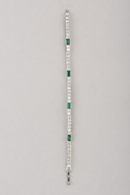 White Finish Green Faux Diamond Bracelet