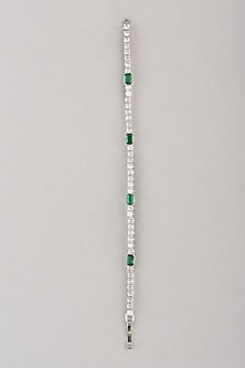 White Finish Green Faux Diamond Bracelet