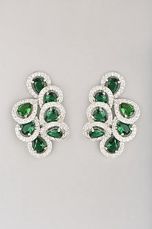 White Finish Green Zircon Earrings