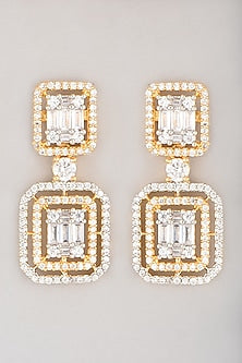 White & Gold Finish Faux Diamond Earrings