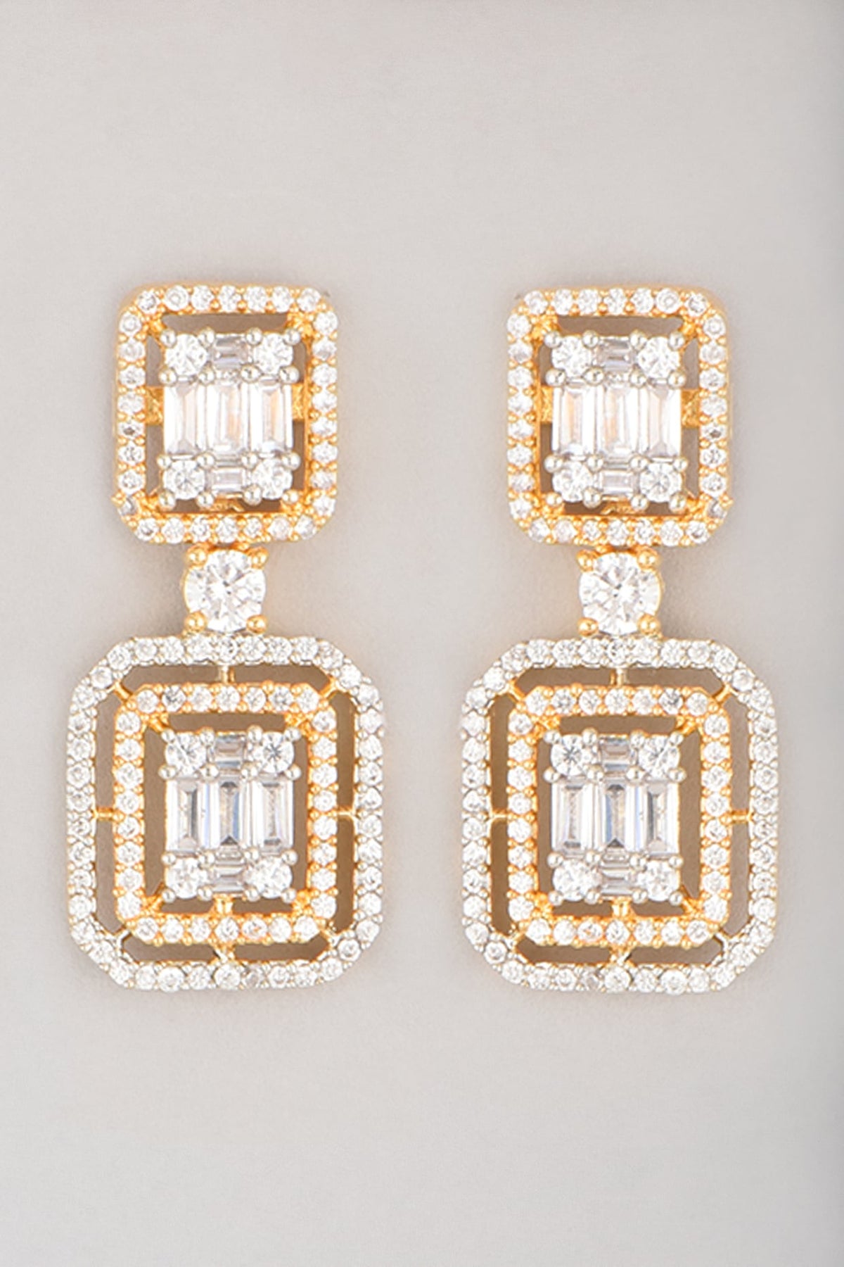 White & Gold Finish Faux Diamond Earrings
