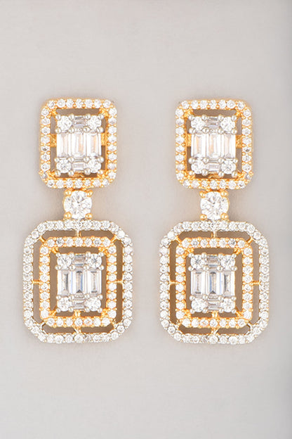 White & Gold Finish Faux Diamond Earrings