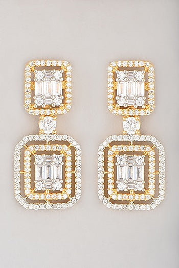 White & Gold Finish Faux Diamond Earrings