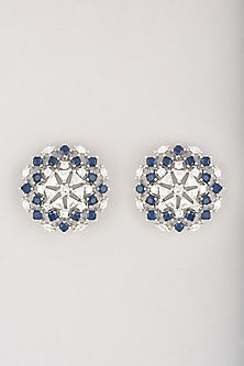 White Finish Blue Zircon Stud Earrings