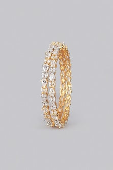 White & Gold Finish Zircon Bangles (Set Of 2)