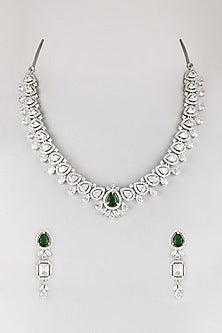 White Finish Green Stone & Zircon Necklace Set